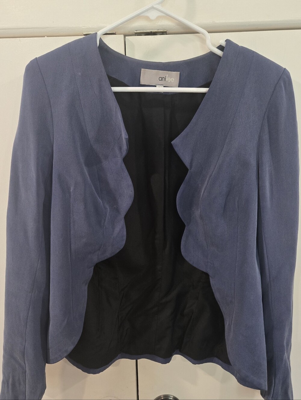 Ani Lee Scalloped Open-Front Blazer - Slate Blue